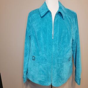 CJ Banks Turquoise Soft Micro Corduroy Zip up Jacket Blazer X 14W Collar Y2K